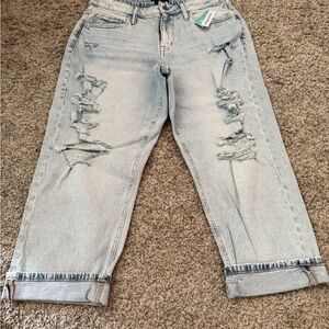 edgely Light Blue Distressed Relaxed Boyfriend Crop Jeans